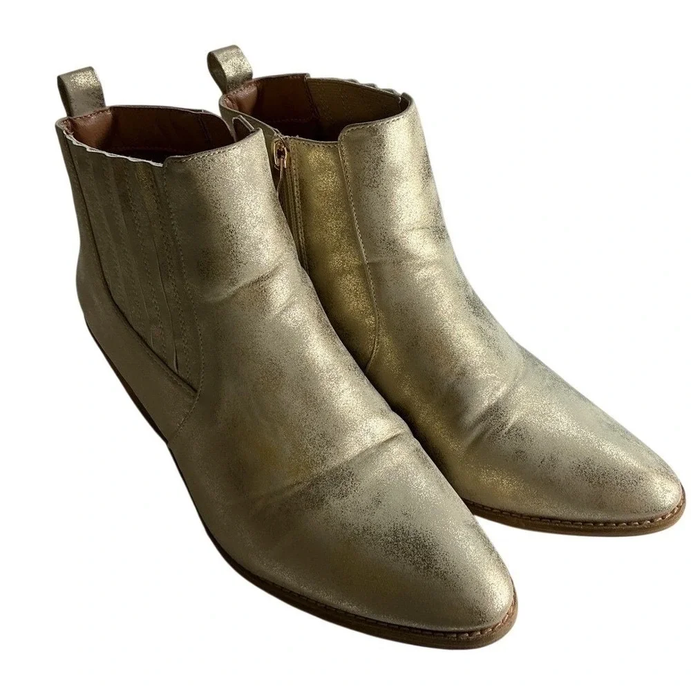 Boutique by Corkys Gold Metallic Ankle Boots Potion 10 Pointed Toe Block Heel